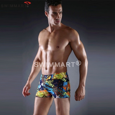 Vintage Allover-Prints Elastic Band and ties Big Female Large Men swimwear Plus size Swimming shorts