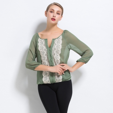 Lady Summer Top wear Light Thin Transparent All-match Three Quarter Chiffon Shirt Plus size