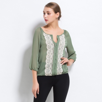 Lady Summer Top wear Light Thin Transparent All-match Three Quarter Chiffon Shirt Plus size