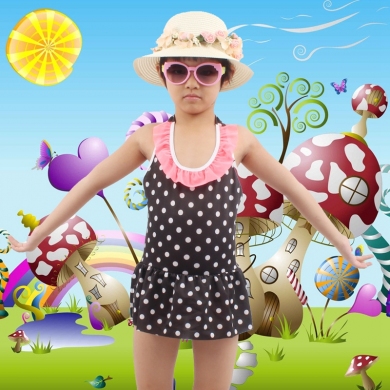 6-10T Kids Swimwear Dot Print mini Flounce Cute Girl Beachwear Children Swimming Bath Suits Toddler Teenage Swimsuit