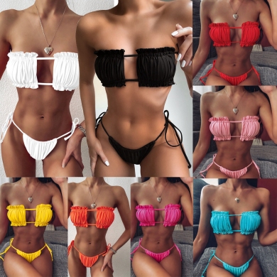 Ruffles Bikini Halter Bathing Suit Multi wears Women Swimsuit 2023 Summer Sexy Bottom Hot Popular Sw...