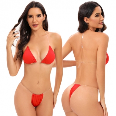 Transparent Halters Extreme Bikinis Brazilian Thong Swimwear Wild Sexy Women Mini Bottom G String Swimsuit Bikini Set